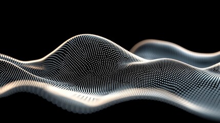 Abstract grayscale wave of interconnected points on a black background