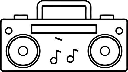Boombox With Music Notes Line Art Vector Illustration