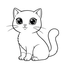 Cute Cartoon Cat Illustration – Black and White Line Art