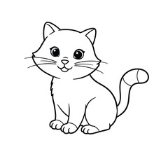 Cute Cartoon Cat Illustration – Black and White Line Art