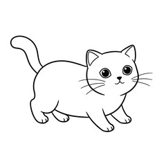 Cute Cartoon Cat Illustration – Black and White Line Art