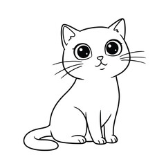Cute Cartoon Cat Illustration – Black and White Line Art