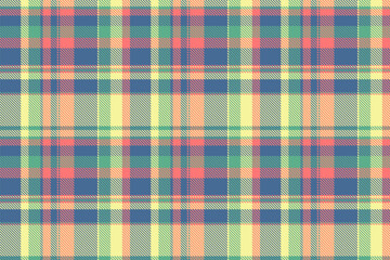 Classic vector textile texture, graphical seamless plaid check. Full background pattern fabric tartan in blue and yellow colors.