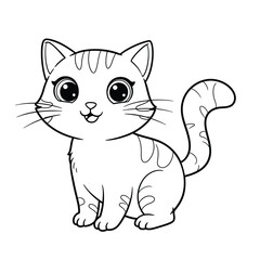 Cute Cartoon Cat Illustration – Black and White Line Art