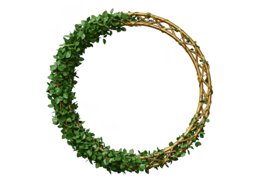 Floral golden wreath frame isolated on transparent background