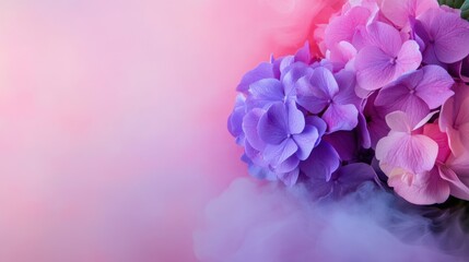 Obraz premium Pastel hydrangea bouquet with abstract ink wash background, vibrant yet soft artistic display