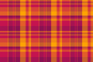 Halloween tartan fabric seamless, decorative background texture pattern. Deluxe textile plaid check vector in pink and orange colors.