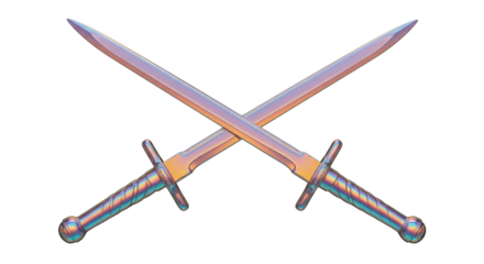 Isolated Crossed Iridescent Medieval Swords Weaponry Fantasy
