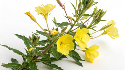 Herbal medicine plant Oenothera or Evening primrose on white background
