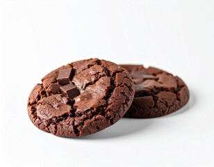 Studio photographs of chocolate cookies, homemade chocolate cookies on a white background