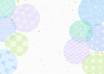いろいろな和柄に和紙風テクスチャの背景イラスト 
