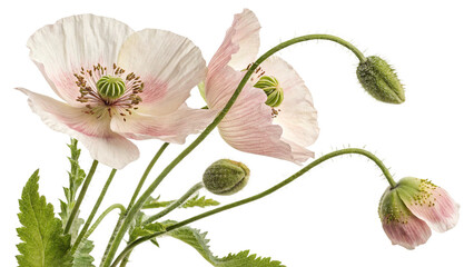 Herbal medicine plant Papaver somniferum or Opium poppy isolated on transparent background