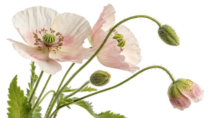 Herbal medicine plant Papaver somniferum or Opium poppy isolated on transparent background