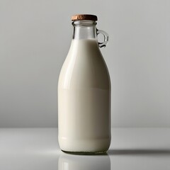 Glass bottle of milk on a white background