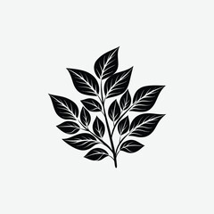 Black and White Plant Silhouette with Detailed Leaves – Elegant Botanical Vector Art in Minimalist Design