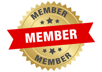 member. member round red and gold label isolated on transparent background