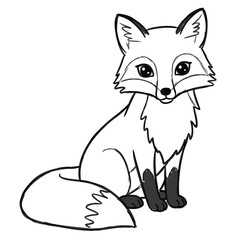 Cute Black and White Cartoon Fox Illustration for Coloring and Design
