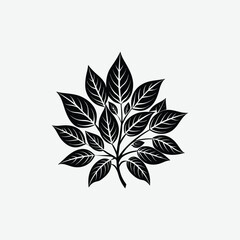 Black and White Plant Silhouette with Detailed Leaves – Elegant Botanical Vector Art in Minimalist Design