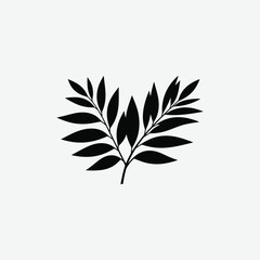 Black and White Plant Silhouette with Detailed Leaves – Elegant Botanical Vector Art in Minimalist Design
