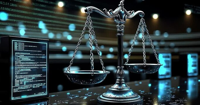 Digital scale of justice illustration