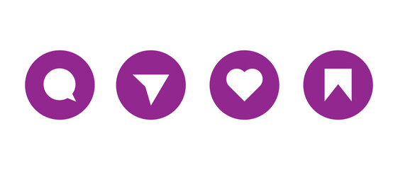 Like, comment, share icon buttons and Thumbs up and love heart flat icon , Social media notification icons. emoji post reactions - Add to favorite icon set. Vector illustration