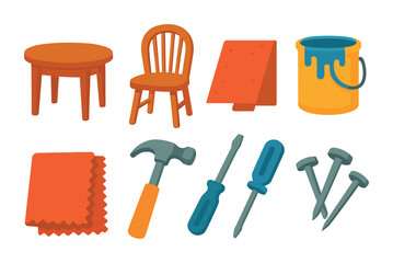 Diy and construction icons set – flat, outline, tools and home improvement symbols