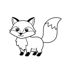 Cute Black and White Cartoon Fox Illustration for Coloring and Design
