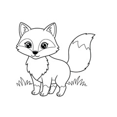 Cute Black and White Cartoon Fox Illustration for Coloring and Design