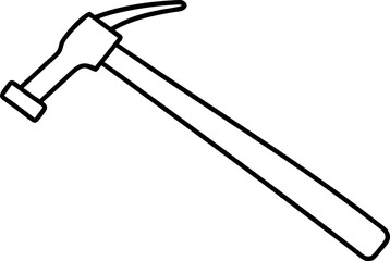 Hammer With Nail Line Art Vector Illustration