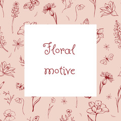 Square floral frame of botanical design elements