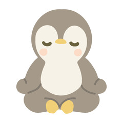 Cartoon Penguin Sitting in Meditation