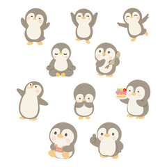 Cute Hand-drawn Penguin Cartoon Set