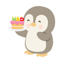 Cartoon Penguin Holding Birthday Cake