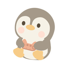 Cartoon Penguin with Game Controller