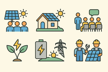 Renewable energy outline icons set – sustainable, eco-friendly, green tech symbols