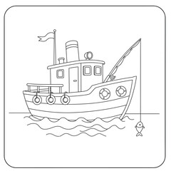 Fishing Boat with Seagulls on Ocean Waves