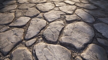 Walking Surface with Cobblestone Road Texture Paving Pattern in Close Up