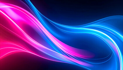 Abstract Pink and Blue Glowing Waves on Dark Background