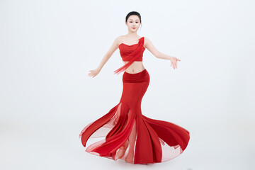 Beautiful dancers performing traditional Chinese folk dance, Dai dance