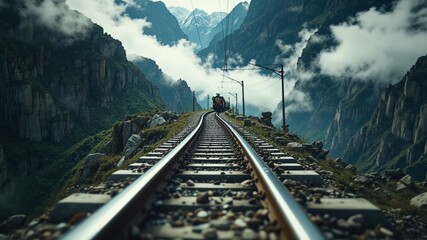 Fototapeta premium Mountain Pass Train Line & Clouds