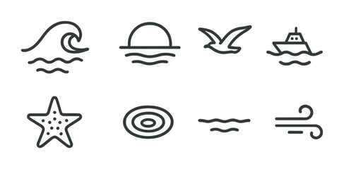 Obraz premium Marine animals line icons set – outline, ocean, aquatic life symbols