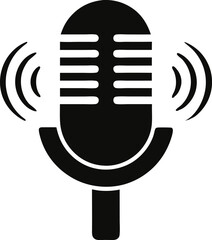 Microphone With Echo Lines Silhouette Vector Illustration
