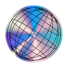 3d Wireframe Label with holographic effect. Holographic purple Sticker. Shiny rainbow emblem. Isolated Vector illustration
