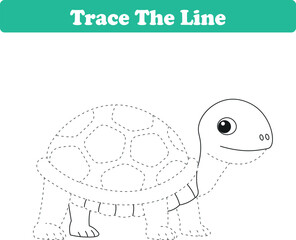 Handwriting Practice. Tracing lines and coloring tortoise for children. Vector Illustration