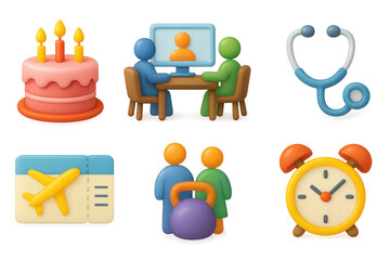 3d calendar icons set – vibrant, simple and colorful scheduling and event symbols