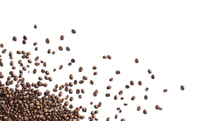 Scattered Coffee Beans on White Background Simple Minimalist Coffee Design Element