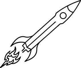 Pencil With Rocket Flames Line Art Vector Illustration