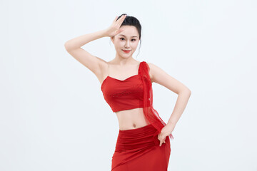 Beautiful dancers performing traditional Chinese folk dance, Dai dance