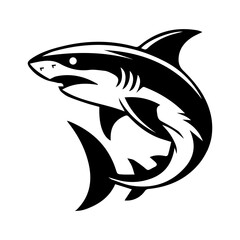 Vector shark emblem in tattoo-style design with bold black lines and white background