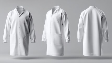 White student lab gown mockup on a grey background
